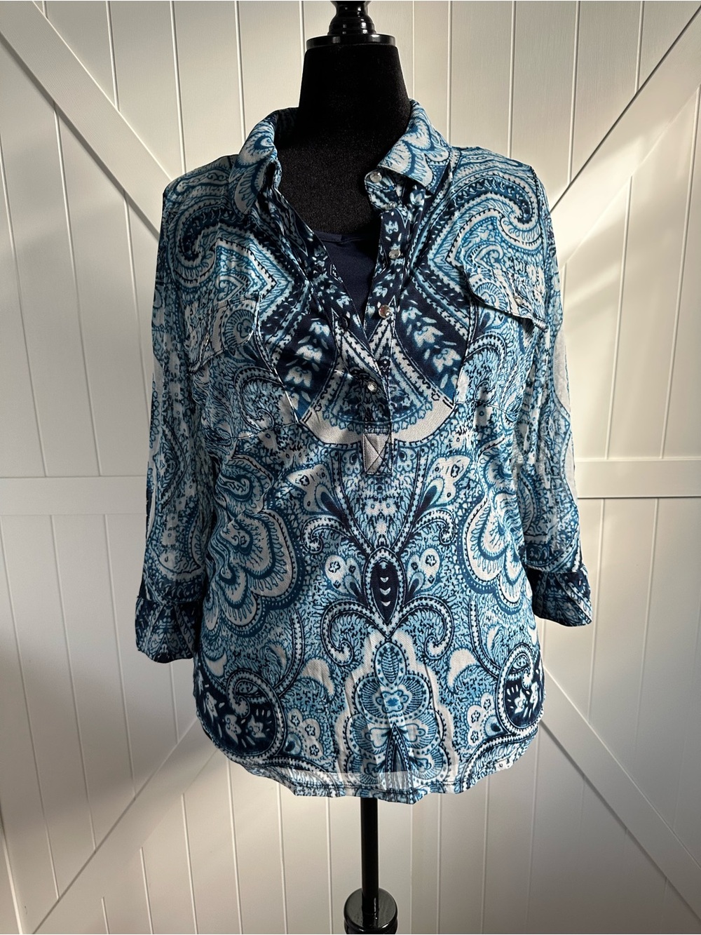 INC International Concepts XL Blue Paisley Mesh Top & Cami 2 Piece Set NWT